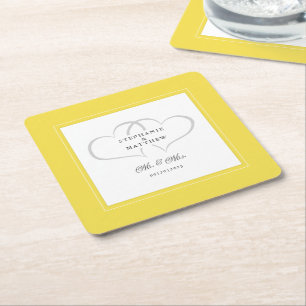 Mr & Mrs. Yellow White Elegant Hearts Wedding Chic Rechteckiger Pappuntersetzer