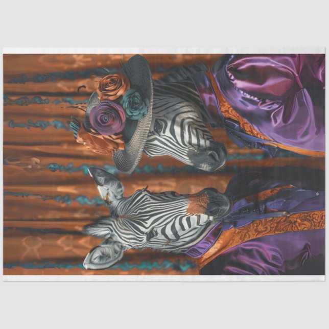 Mr & Mrs Zebra Lila Farbige Dekoupage Seidenpapier (Vorderseite)
