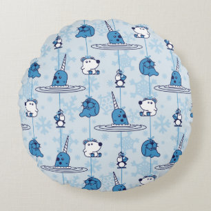 Mr. Narwhal Blue Snowflake Pattern Rundes Kissen