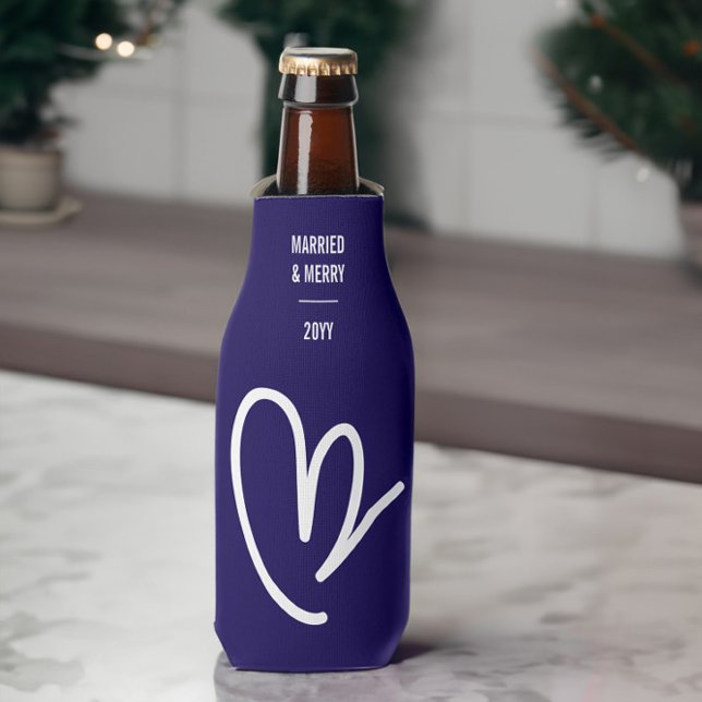 Mr Newlywed Custom Text Blue Flasche Cooler Flaschenkühler (Mr - married & merry bottle cooler from Newlywed Christmas Gift Ideas collection by Darling & May)