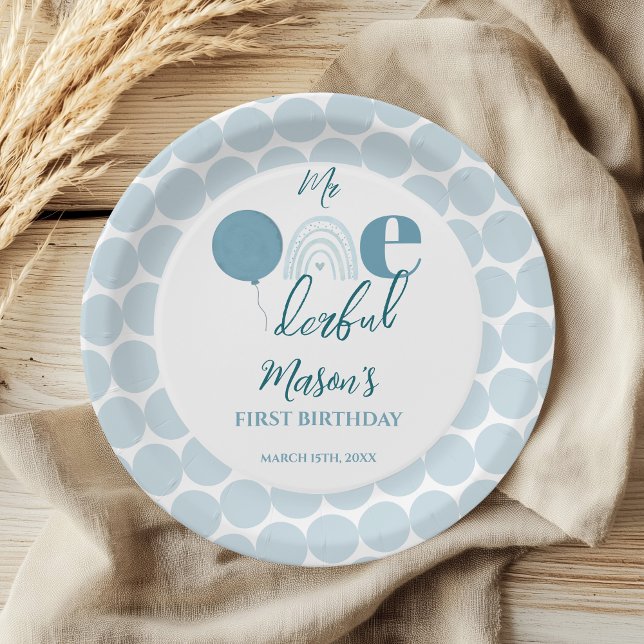 Mr One derful Blue Balloon First Birthday Pappteller (Von Creator hochgeladen)