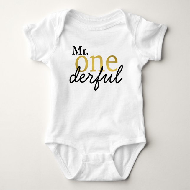 Mr Onederful Black and Imitats Gold Baby Shirt (Vorderseite)