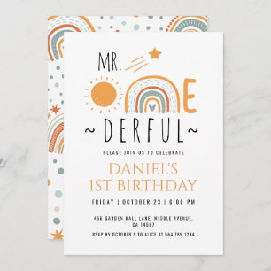Mr Onederful Boho Rainbow First Birthday Boy Einladung