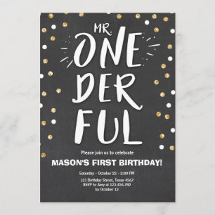 Mr onederful Geburtstagseinladung Boy Black Gold Einladung