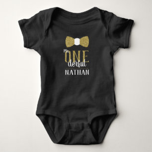 Mr ONEderful Geburtstagsshirt in Schwarz und Faux Baby Strampler