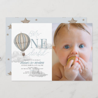Mr. Onederful Hot Air Balloon 1st Birthday Photo Einladung