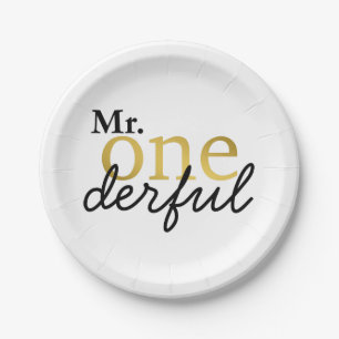 Mr Onederful Schwarz-Gold-Party-Teller Pappteller