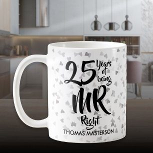 Mr Right 25. Hochzeitstag Silberne Herzen Konfetti Kaffeetasse