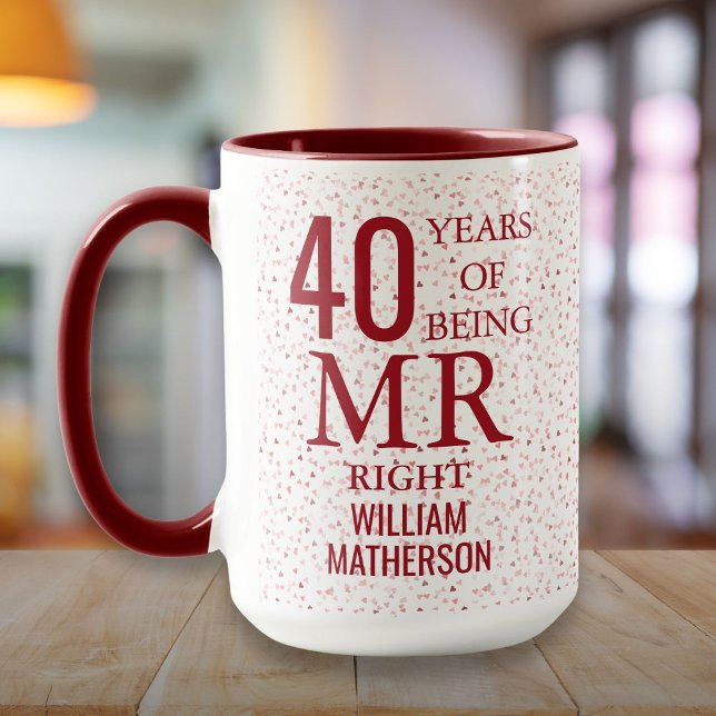 Mr Right Fun 40th Anniversary Ruby Hearts Tasse (Mr Right Fun 40th Anniversary Ruby Hearts Mug)