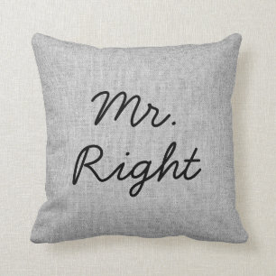 Mr. Right Grau Faux Leinen Jute Rustikal Canvas Ch Kissen