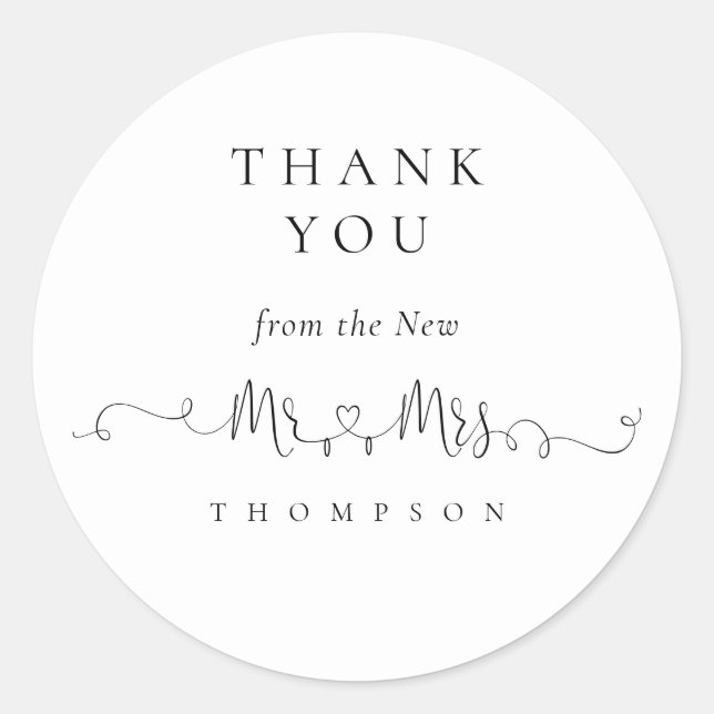 Mr. Rings Heart Script Wedding Vielen Dank Runder Aufkleber (Vorderseite)