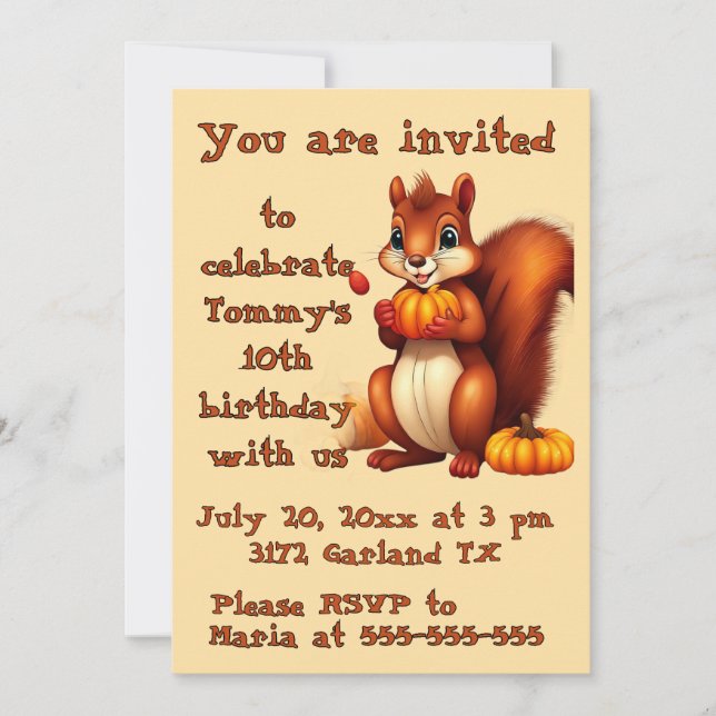 Mr. Squirrel Fall Birthday Party Invitation Einladung (Vorderseite)