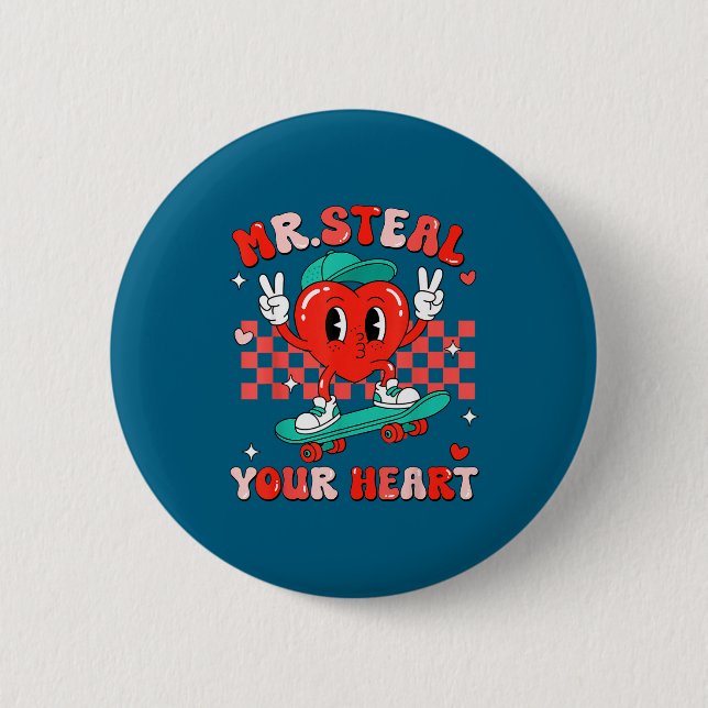 Mr Steal Your Heart For Boys Toddlers Valentine's  Button (Vorderseite)