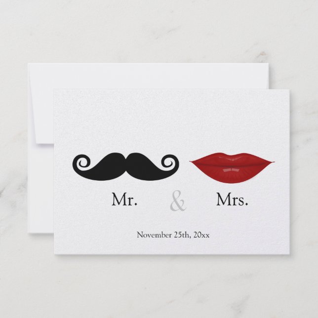 Mr & the Mrs (Lips and the Stache) Wedding RSVP (Vorderseite)