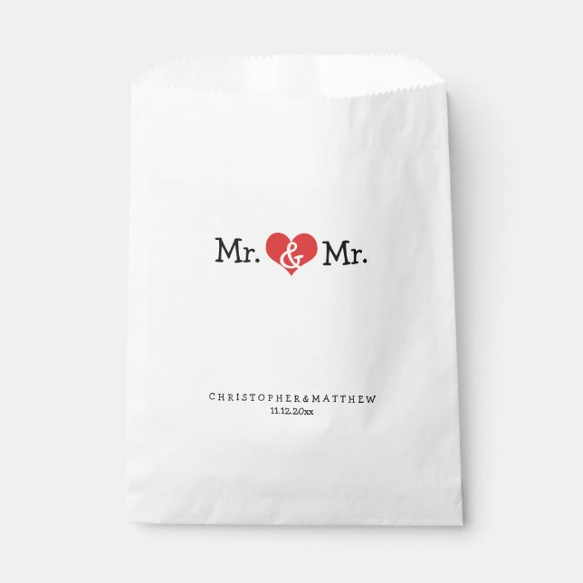 Mr. und Mr. Red Heart Wedding Personalisiert Geschenktütchen (Vorderseite)