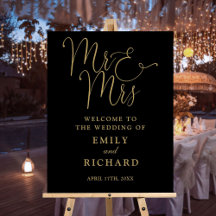 Mr. und Mrs. Black and Gold Wedding Willkommenszei
