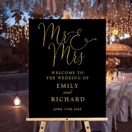 Mr. und Mrs. Black and Gold Wedding Willkommenszei