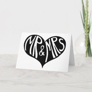 Mr. und Mrs. Black and White Heart Shape Wedding Karte