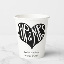 Mr. und Mrs. Black and White Heart Shape Wedding
