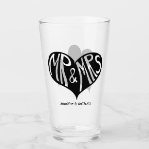 Mr. und Mrs. Black Heart Shape Wedding Glas