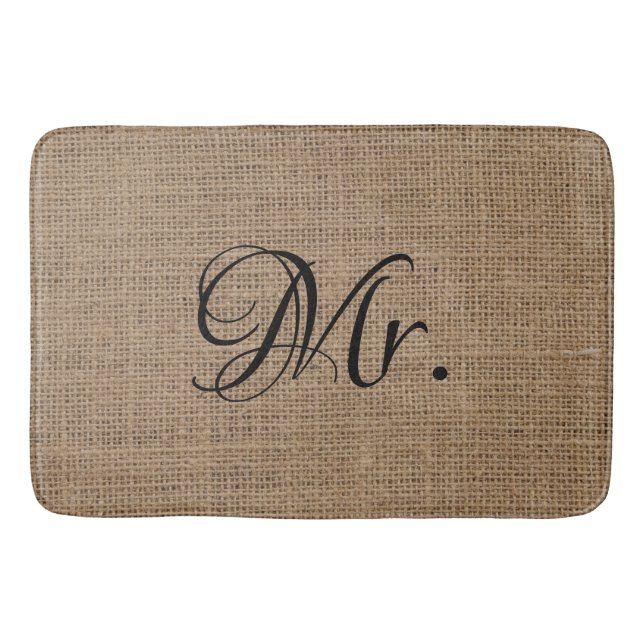 Mr. und Mrs. Bride Groom Burlap Badematte (Vorderseite)