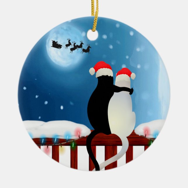 Mr. und Mrs. Christmas Kitty Keramik Ornament (Vorne)