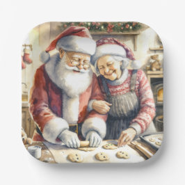 Mr. und Mrs. Claus Baking Cookies Custom Christmas Pappteller