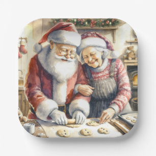 Mr. und Mrs. Claus Baking Cookies Custom Christmas Pappteller