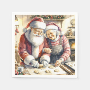 Mr. und Mrs. Claus Baking Cookies Custom Christmas Serviette