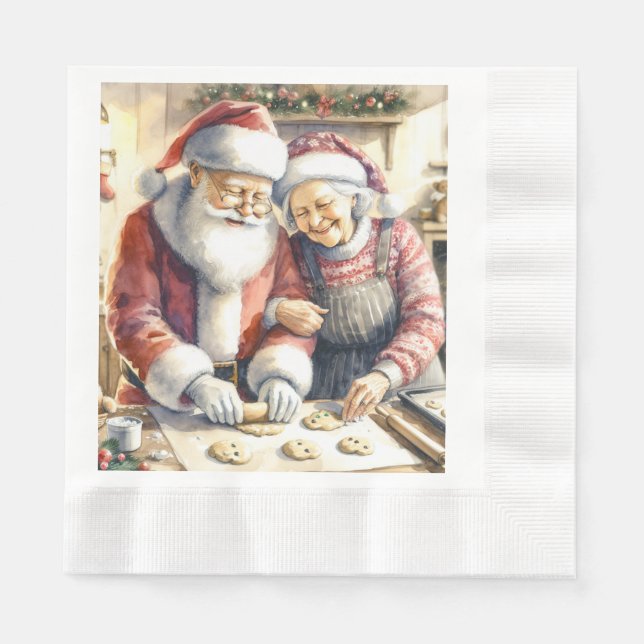 Mr. und Mrs. Claus Baking Cookies Custom Christmas Serviette (Vorderseite)