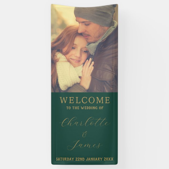 Mr. und Mrs. Couple Foto Wedding Welcome Green Banner (Vertikal)