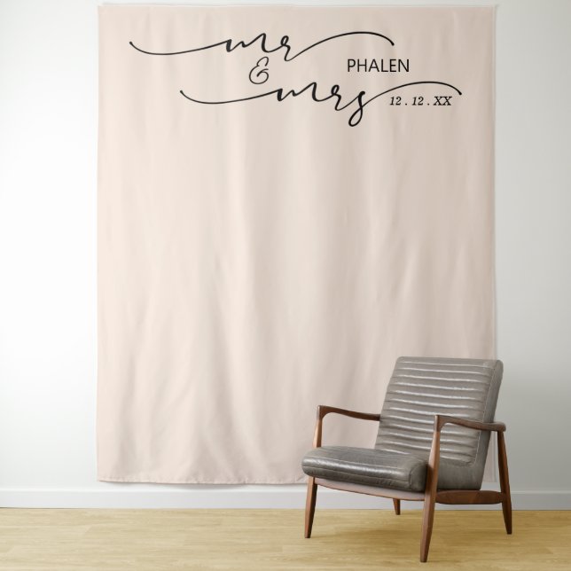 Mr. und Mrs. Cream Wedding Backdrop Wandteppich (Beispiel)