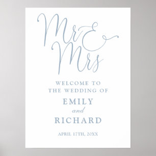Mr und Mrs Dusty Blue Hochzeits-Willkommensschild Poster