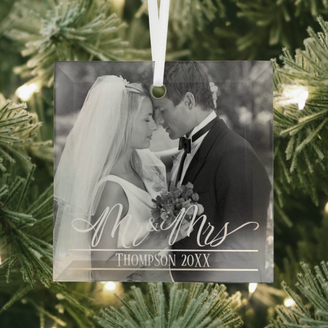 Mr. und Mrs. Elegant Christmas Foto Personalisiert Ornament Aus Glas (Insitu)