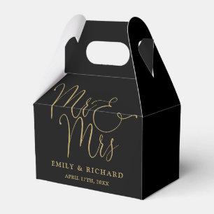 Mr. und Mrs. Elegant Script Black and Gold Hochzei Geschenkschachtel