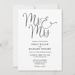 Mr. und Mrs. Elegant Script Black and White Weddin Einladung