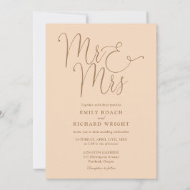 Mr. und Mrs. Elegant Script Soft Peach Hochzeit Einladung