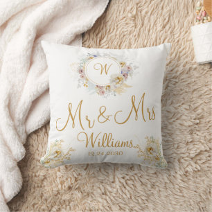 Mr und Mrs Gold Blumen Monogramm Logo Zierkissen