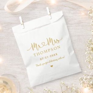 Mr und Mrs Gold Herz Schrift Monogramm Hochzeit Geschenktütchen