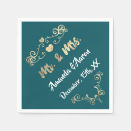 Mr. und Mrs. Heart aquamarin Aqua White Champaigne Serviette