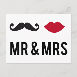 mr. und mrs. mit Schnurrbart und roten Lippen Postkarte