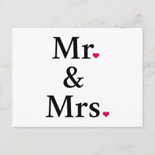 mr. und mrs. mit zwei roten Herzen Postkarte