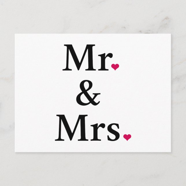 mr. und mrs. mit zwei roten Herzen Postkarte (Vorderseite)