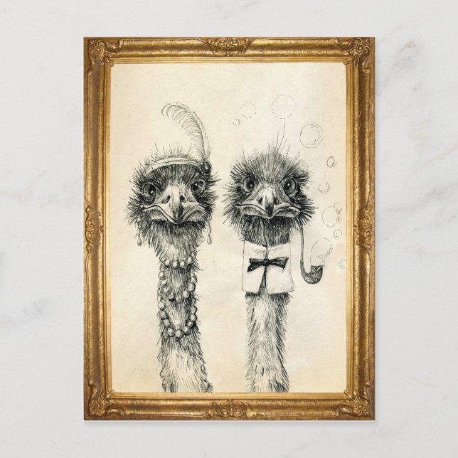 Mr. und Mrs. Ostrich gerahmt Postkarte (Vorderseite)