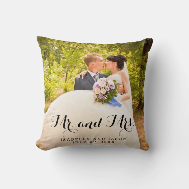 Mr. und Mrs. Personalisiert Wedding Foto Throw Pil Kissen (Vorderseite)