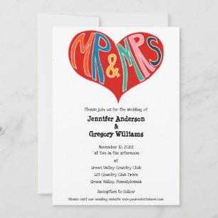 Mr. und Mrs. Red and White Heart Shape Wedding Einladung