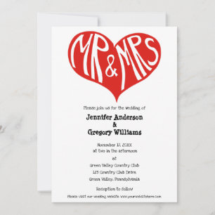 Mr. und Mrs. Red and White Heart Shape Wedding Einladung