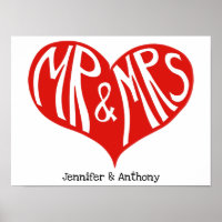 Mr. und Mrs. Red and White Heart Shape Wedding