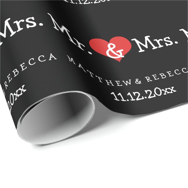 Mr. und Mrs. Red Heart Wedding Geschenkpapier (Rolleneckpunkt)