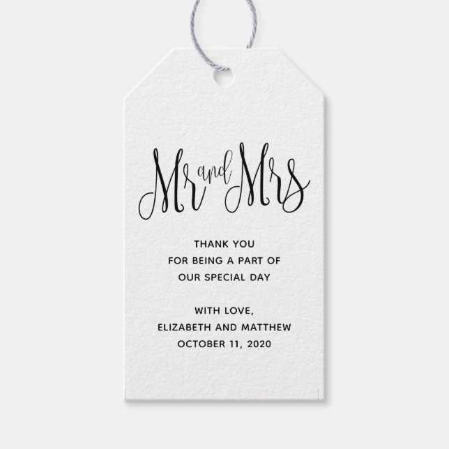 Mr. und Mrs. Rustikale Hochzeit danke Geschenkanhänger (Vorderseite)